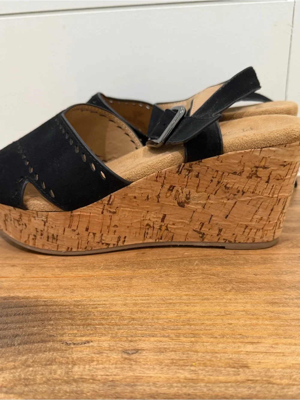 Pesaro Black Suede Ankle-Strap wedges